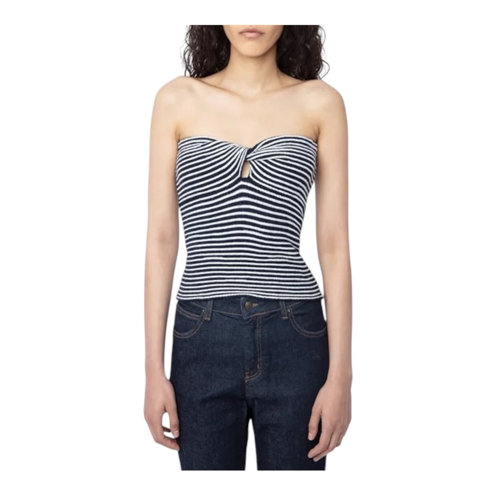 Zadig & Voltaire Twista Strapless Knit Top NWT Striped Wool Size L